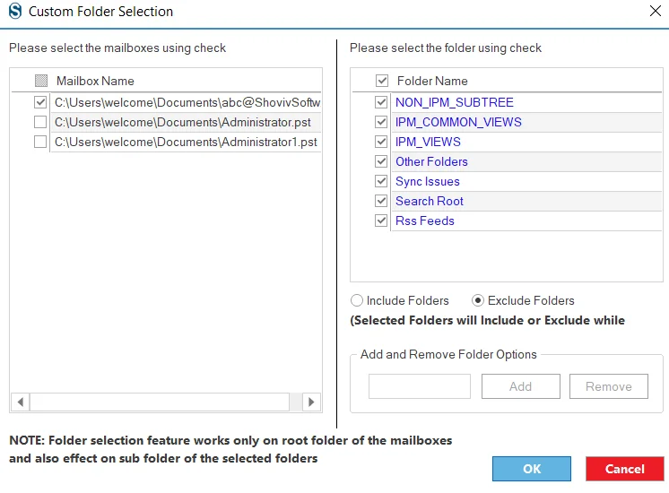Check or Uncheck sub-folder