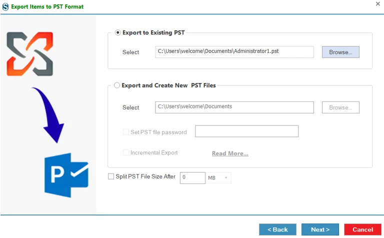 Export on Existing PST