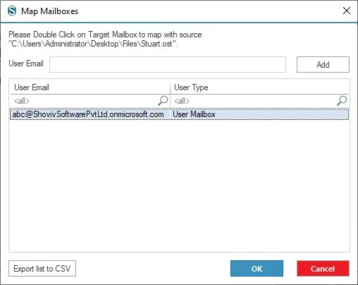 Get connection details and the target mailbox type