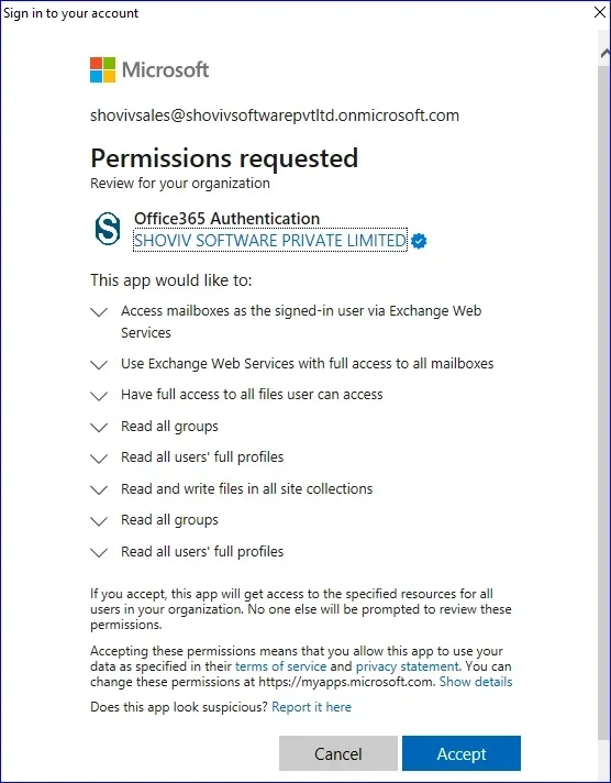 Accept the permissions requested
