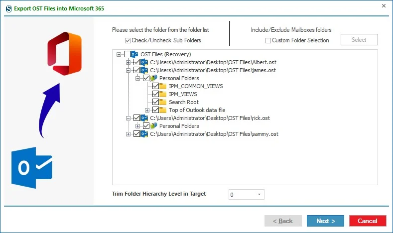 Check/Uncheck the subfolders