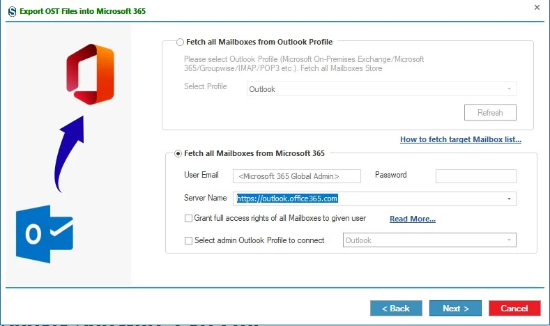 Connect by entering the Office 365 account credentials