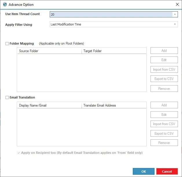 folder mapping and email translation