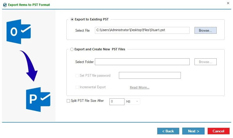 Export on Existing PST
