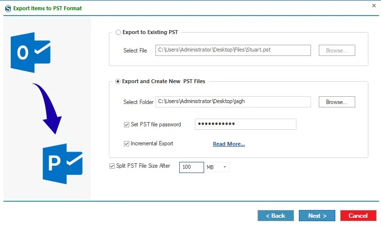 Export on Existing PST