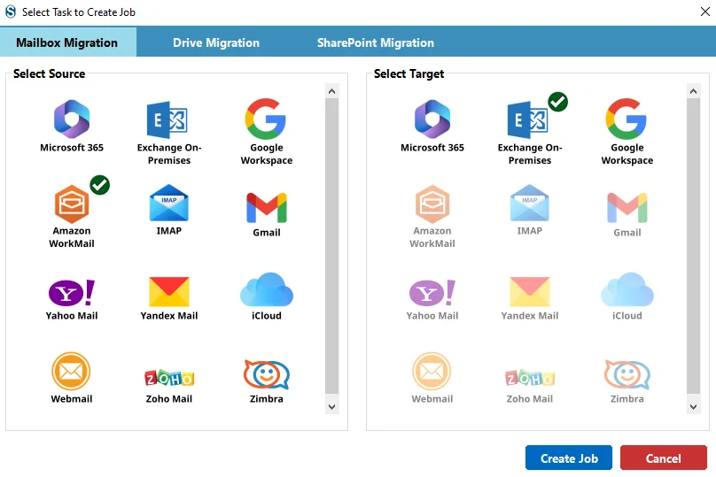 select task to migration job
