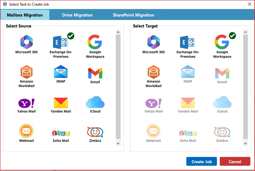 select task to migration job