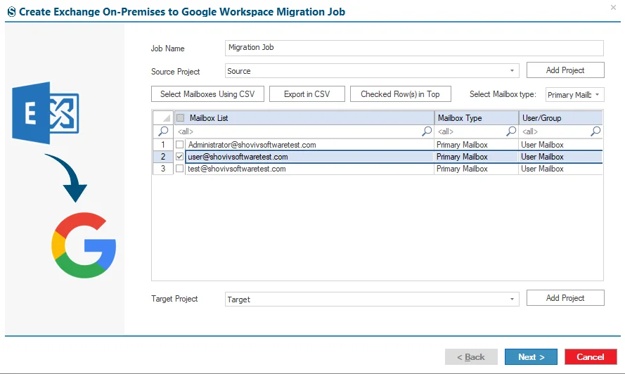 create google to workspace on migration job