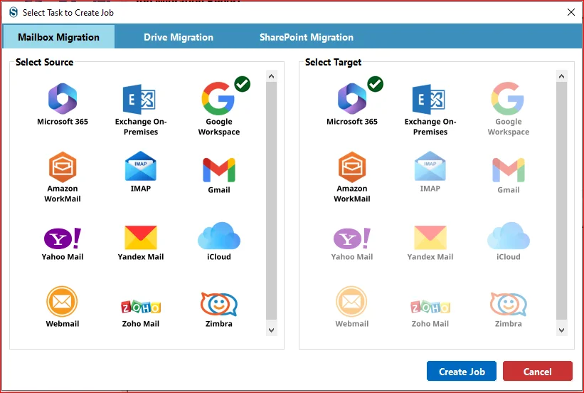 select task to migration job