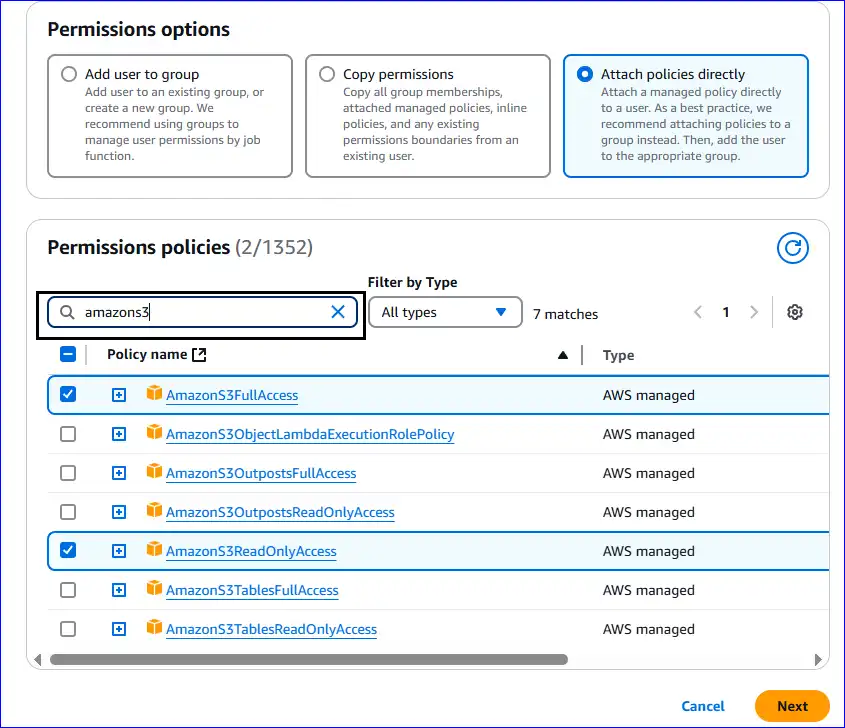 amazon s3 connection steps