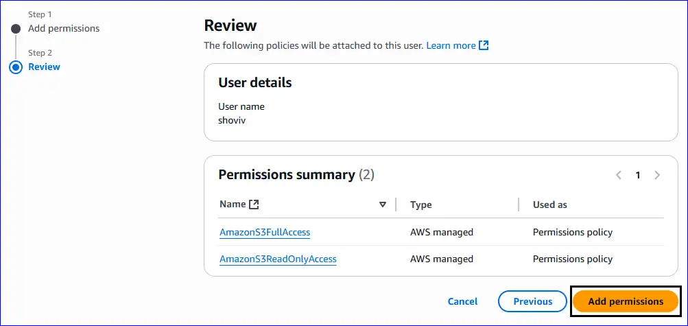 amazon s3 connection steps