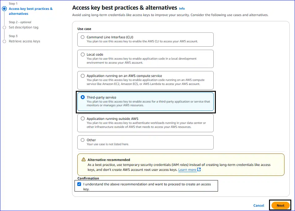 amazon s3 connection steps