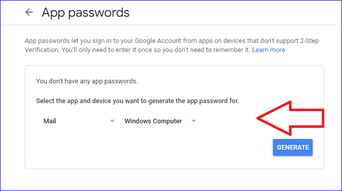 app password for IMAP