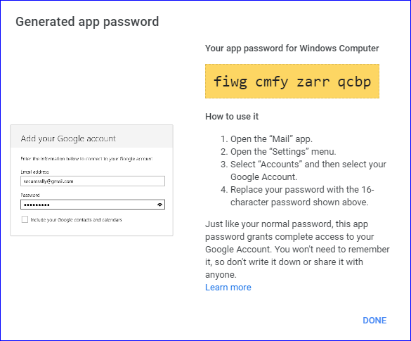 app password for IMAP