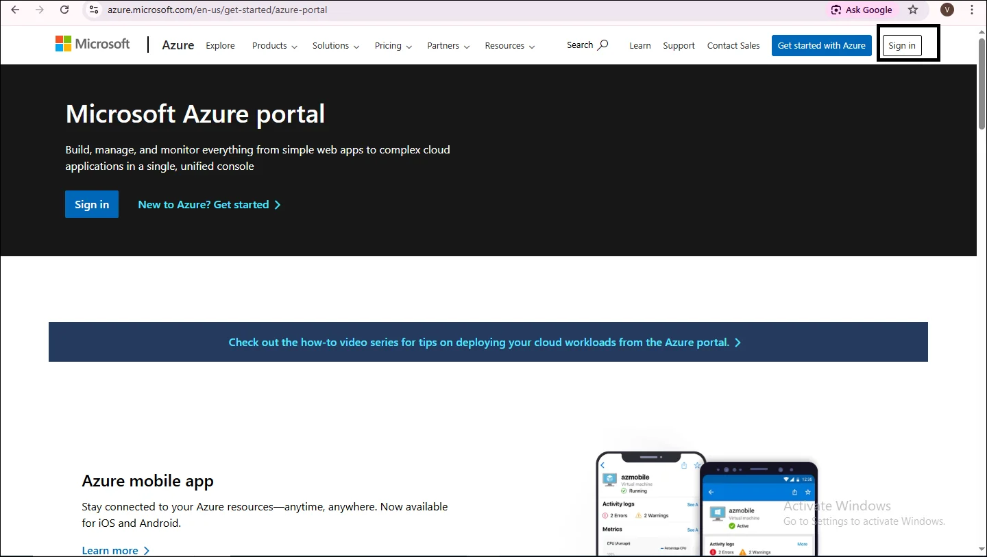 Azure dashboard