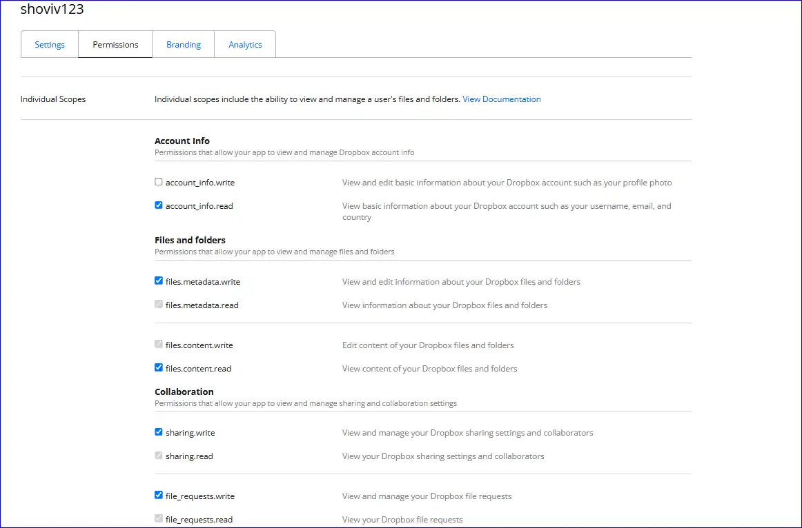 create app key and app secret for dropbox connection
