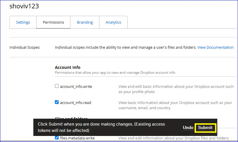 create app key and app secret for dropbox connection
