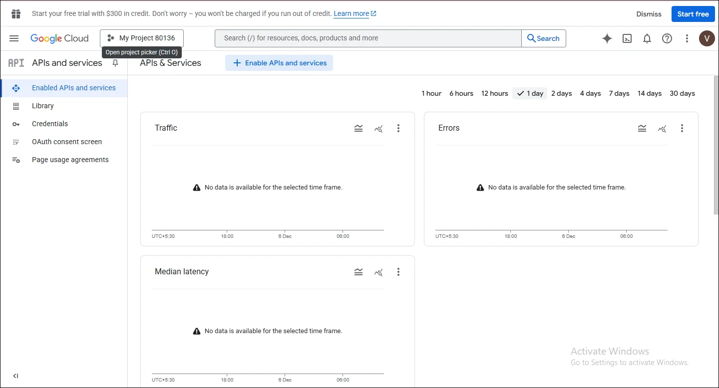 Enable Api and services