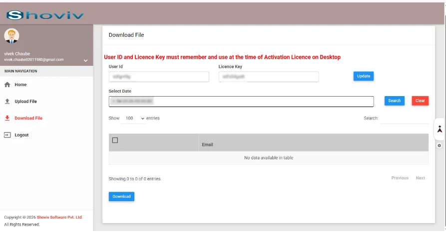 User ID and License Key