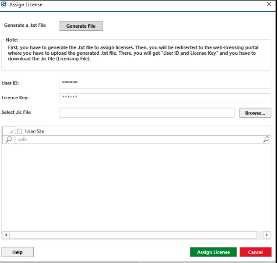 Enter User ID and License Key